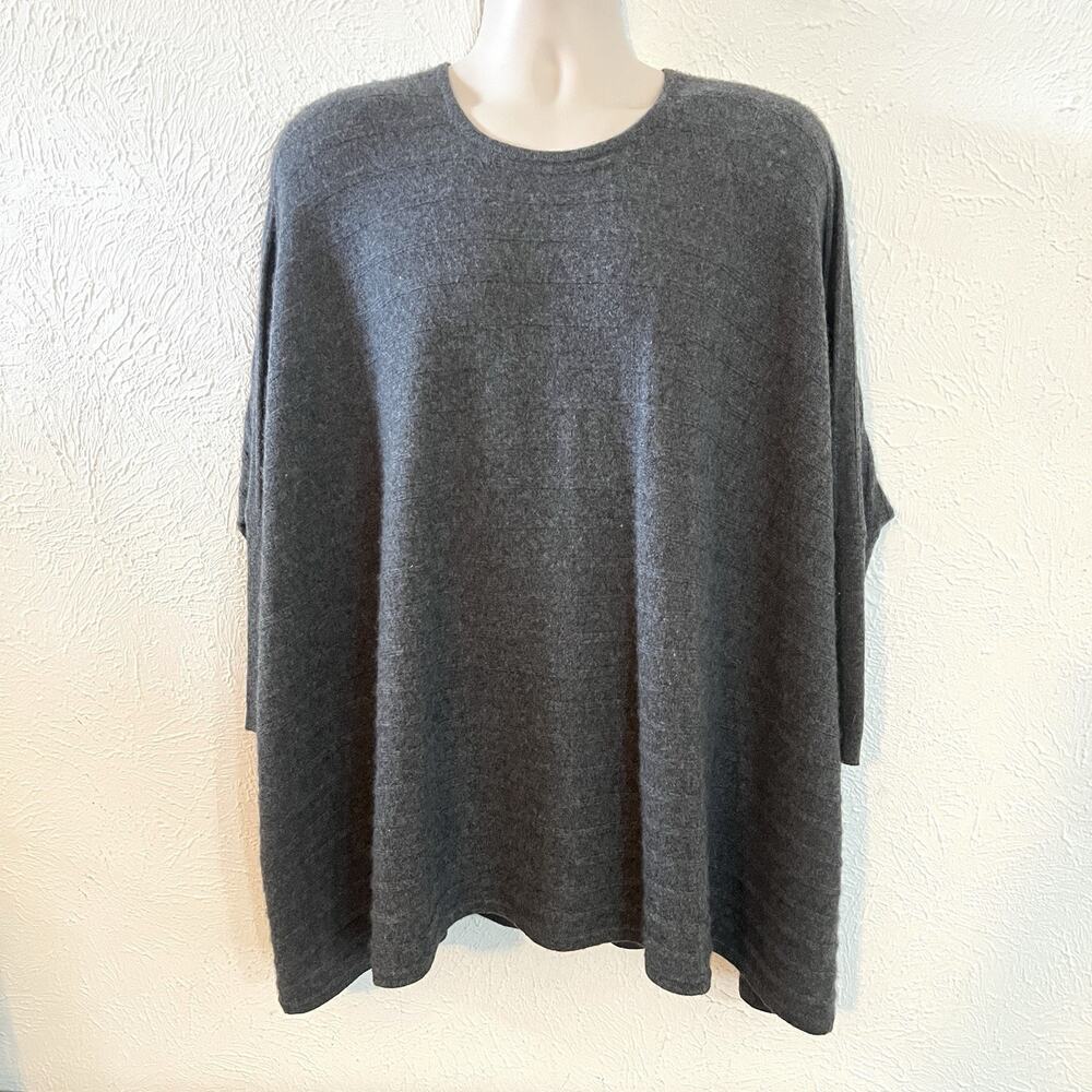 Kenar Women Dark Gray Ribbed Knit Tunic Oversized Boxy Cashmere Sweater S Flawed